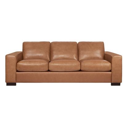 Oversized Genuine Leather Sofa - Ultimate Comfort Mid-Century Living Room Sofa Modern Couch with Sturdy Block Legs