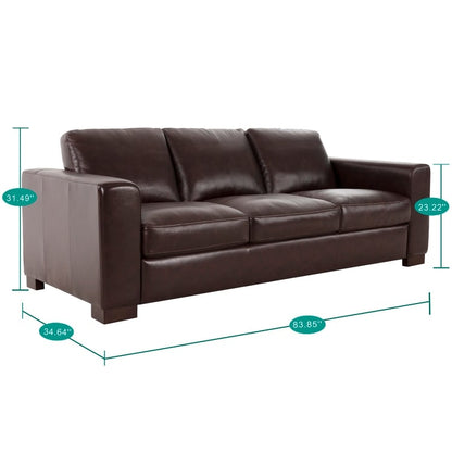 Oversized Genuine Leather Sofa - Ultimate Comfort Mid-Century Living Room Sofa Modern Couch with Sturdy Block Legs