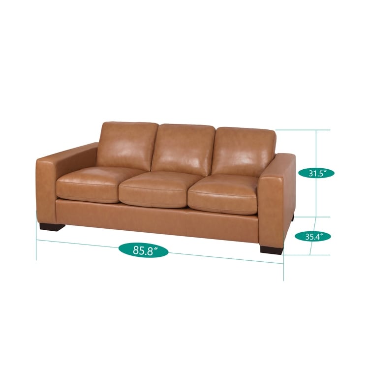 Oversized Genuine Leather Sofa - Ultimate Comfort Mid-Century Living Room Sofa Modern Couch with Sturdy Block Legs