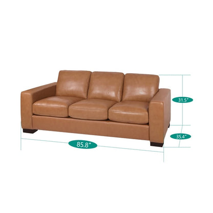Oversized Genuine Leather Sofa - Ultimate Comfort Mid-Century Living Room Sofa Modern Couch with Sturdy Block Legs