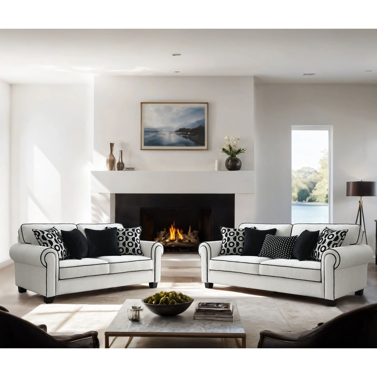 Furniture of America Anastasia White Chenille Sofa with Accent Pillows
