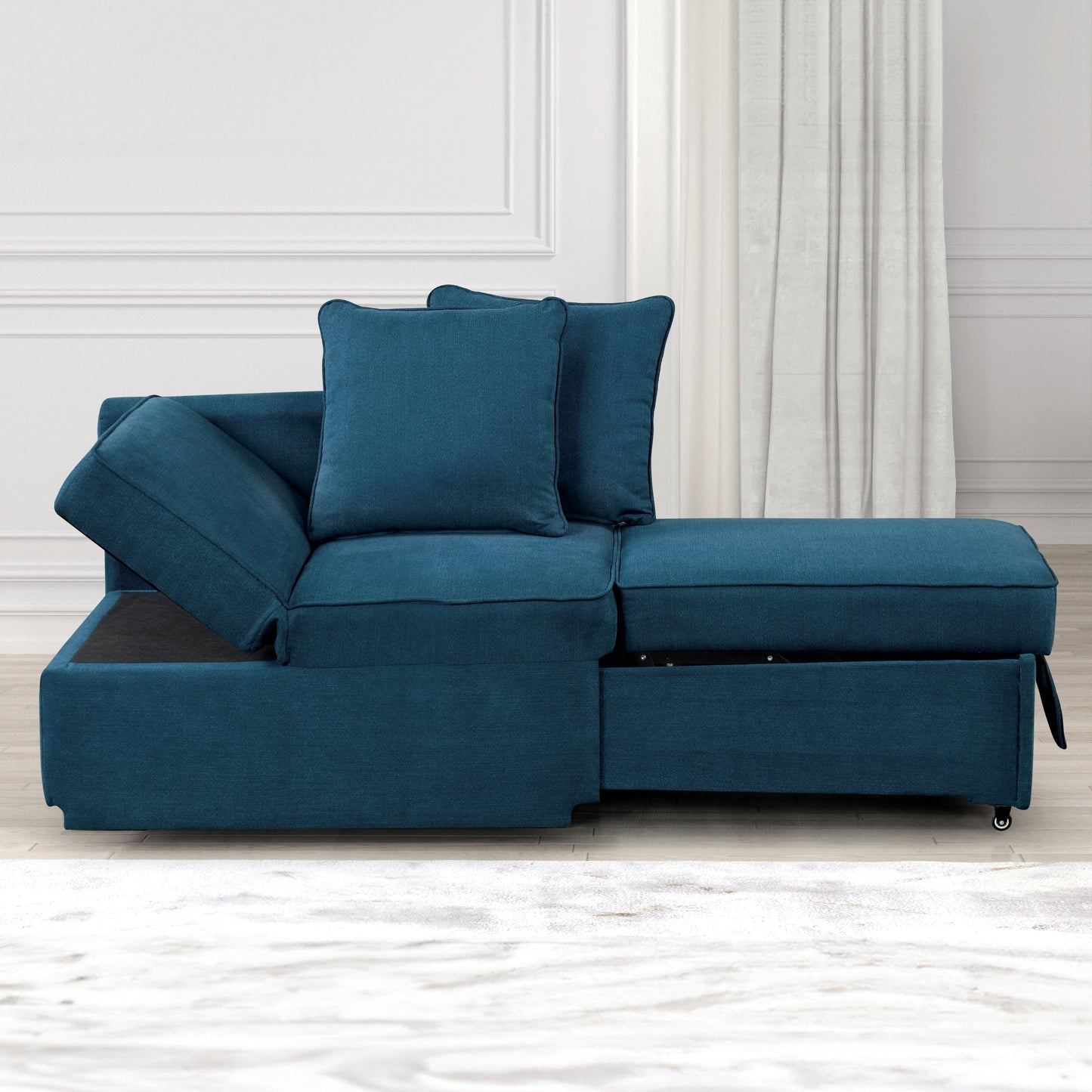 Furniture of America Araminta Modern Convertible Sofa with Pull-Out Bed and Pillows