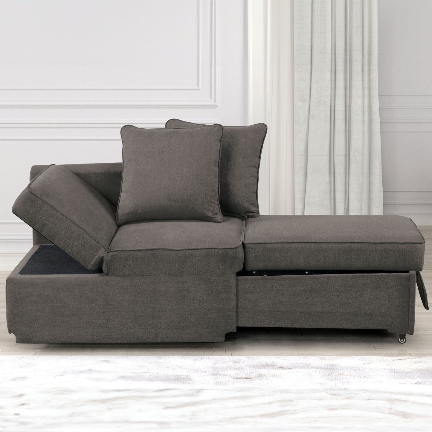 Furniture of America Araminta Modern Convertible Sofa with Pull-Out Bed and Pillows