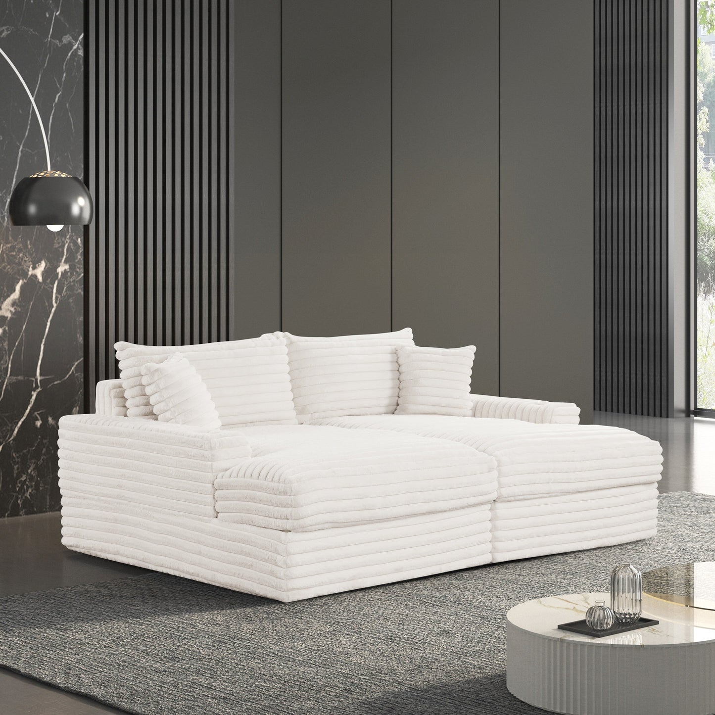 Furniture of America Dumana Modern Padded Chenille Oversized Sofa Chaise with USB Charger and Cup Holders