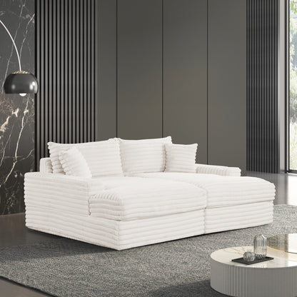 Furniture of America Dumana Modern Padded Chenille Oversized Sofa Chaise with USB Charger and Cup Holders