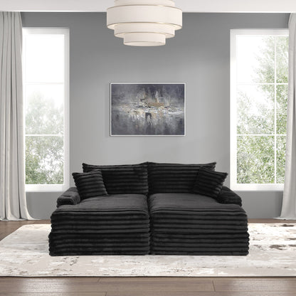 Furniture of America Dumana Modern Padded Chenille Oversized Sofa Chaise with USB Charger and Cup Holders