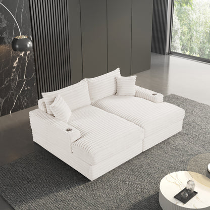 Furniture of America Dumana Modern Padded Chenille Oversized Sofa Chaise with USB Charger and Cup Holders