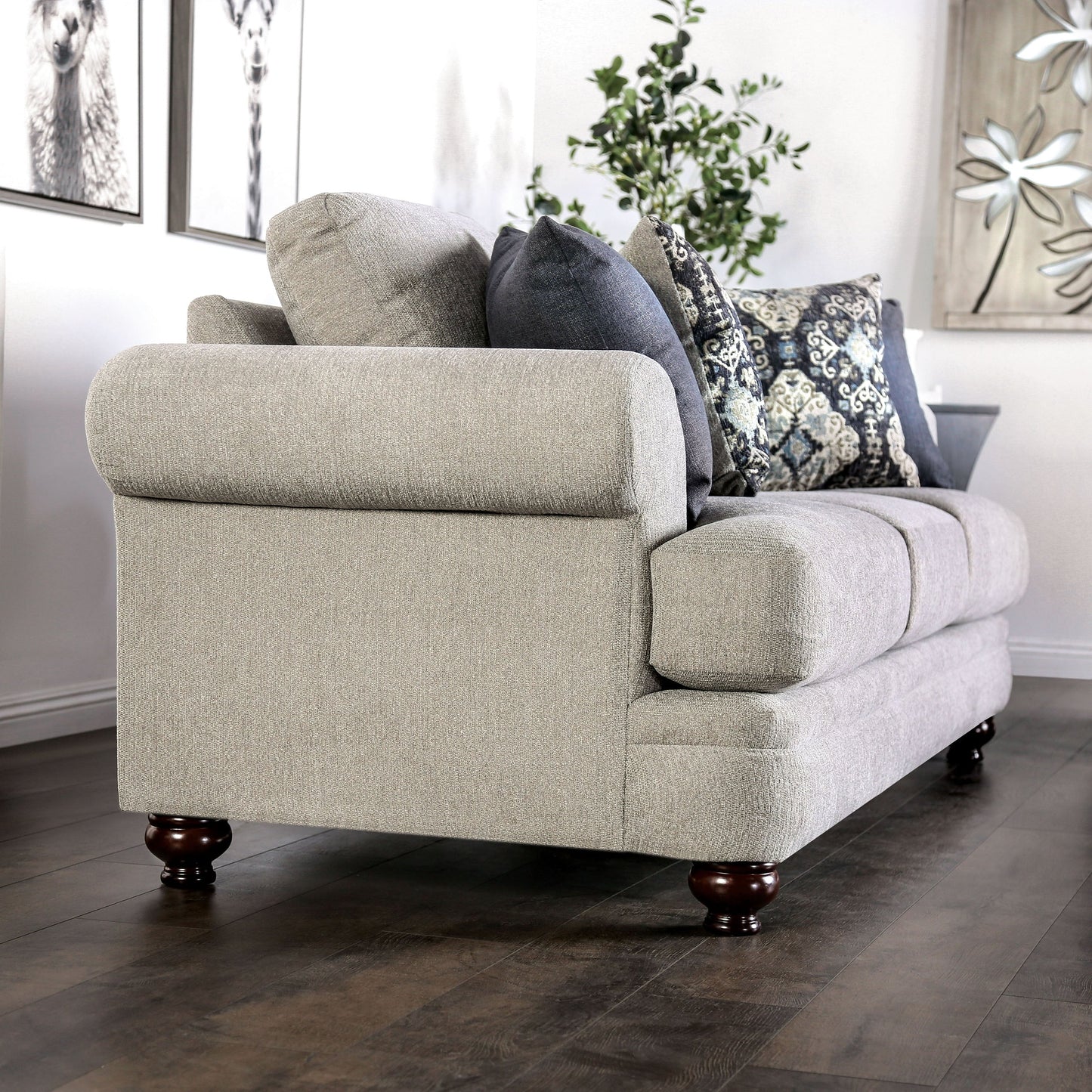 Frane Transitional Beige Chenille Upholstered T-Cushion Sofa by Furniture of America