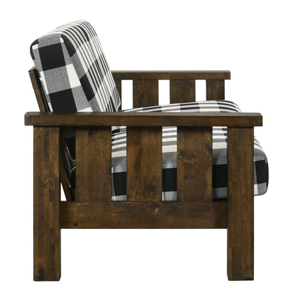 Jimo Farmhouse Rustic Oak Fabric Upholstered Wooden Arms Sofa by Furniture of America