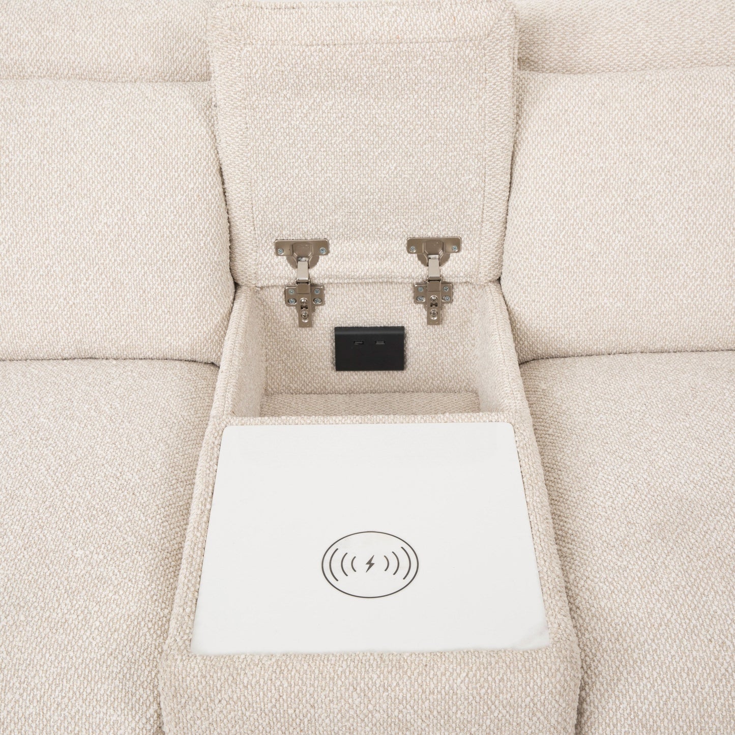 Furniture of America Lirsa Modern Beige Reclining Sectional with Hidden Drawer and Wireless Charger