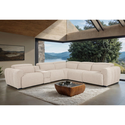 Furniture of America Lirsa Modern Beige Reclining Sectional with Hidden Drawer and Wireless Charger