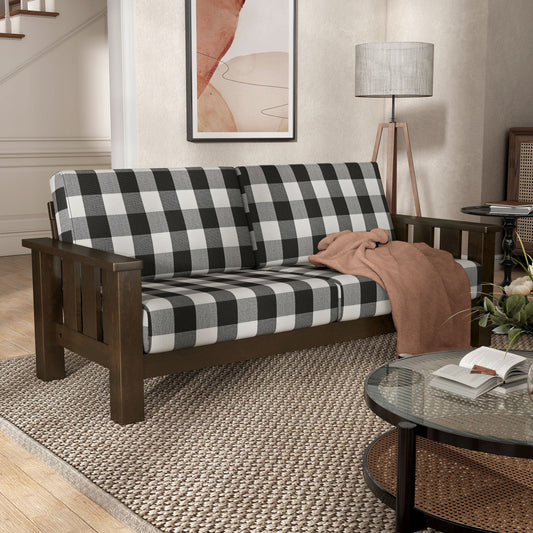 Furniture of America Milou Rustic Wood Plaid Patterned Fabric Sofa
