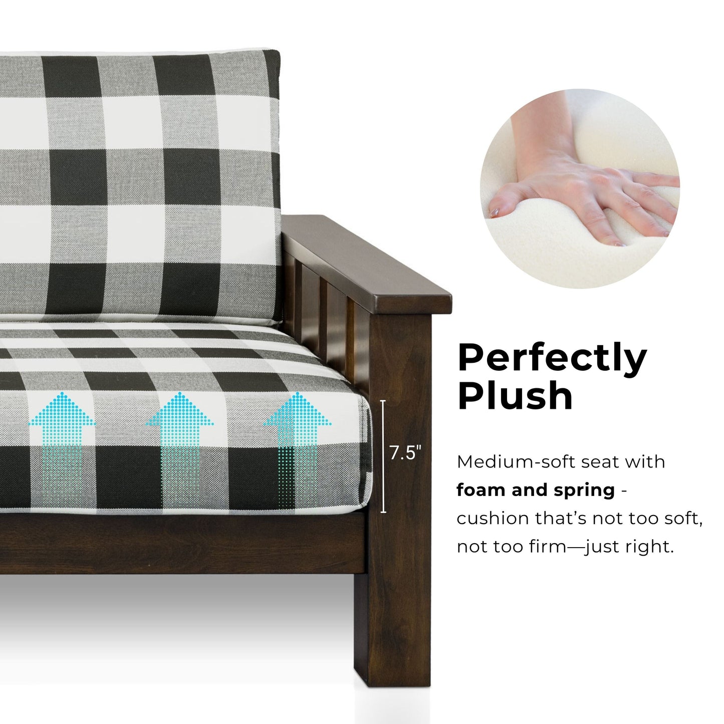 Furniture of America Milou Rustic Wood Plaid Patterned Fabric Sofa