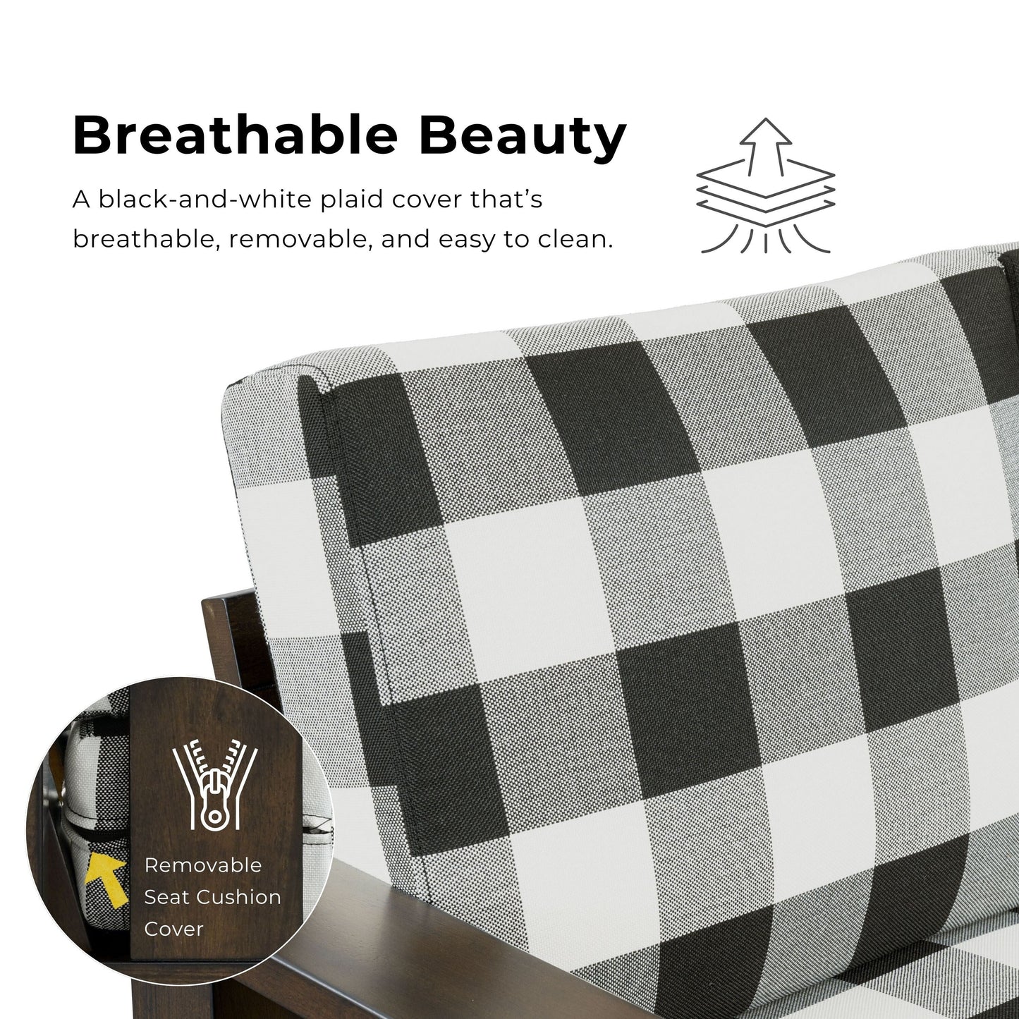 Furniture of America Milou Rustic Wood Plaid Patterned Fabric Sofa