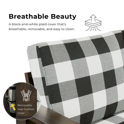 Furniture of America Milou Rustic Wood Plaid Patterned Fabric Sofa
