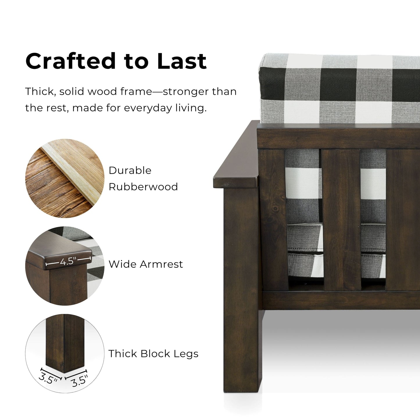 Furniture of America Milou Rustic Wood Plaid Patterned Fabric Sofa
