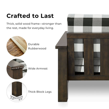Furniture of America Milou Rustic Wood Plaid Patterned Fabric Sofa