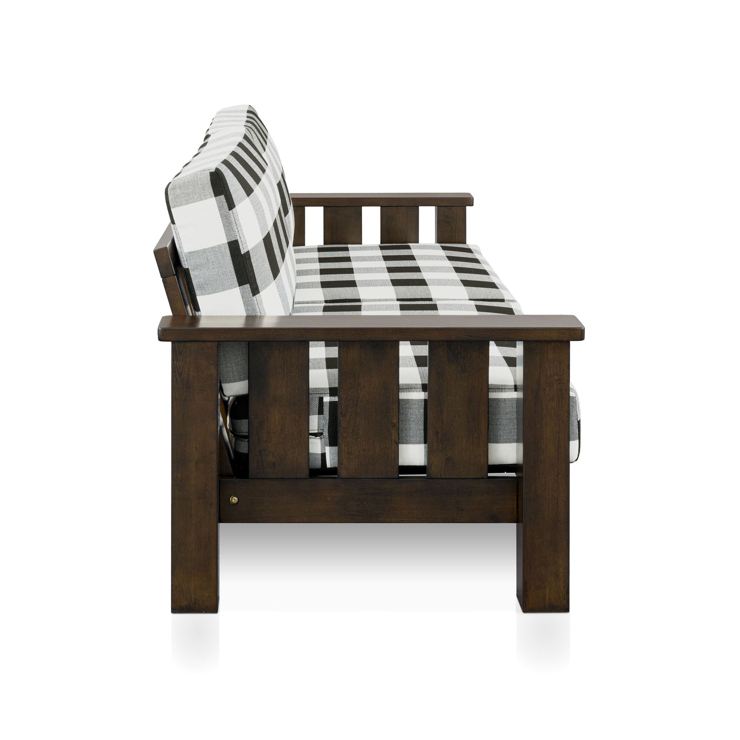 Furniture of America Milou Rustic Wood Plaid Patterned Fabric Sofa