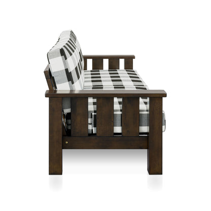 Furniture of America Milou Rustic Wood Plaid Patterned Fabric Sofa