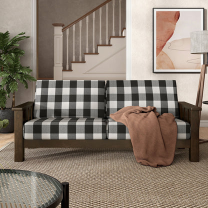 Furniture of America Milou Rustic Wood Plaid Patterned Fabric Sofa