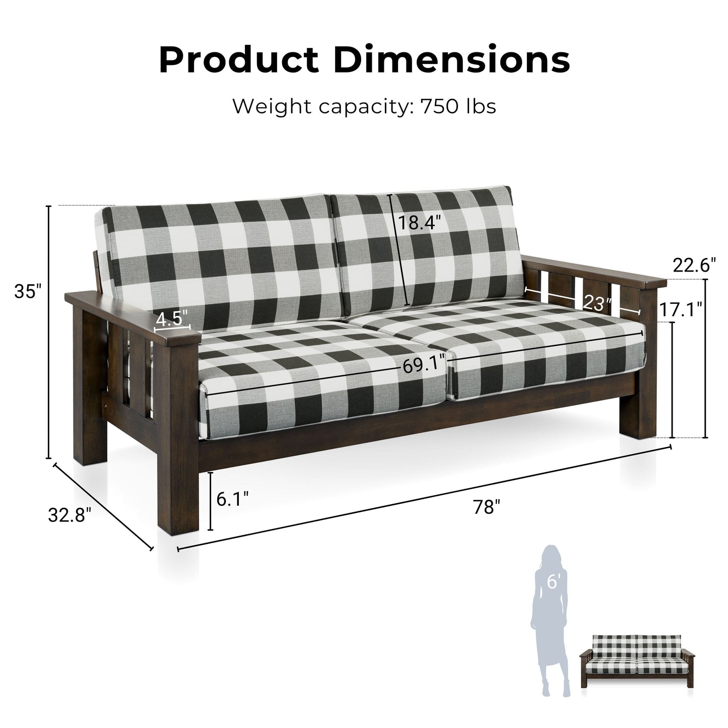 Furniture of America Milou Rustic Wood Plaid Patterned Fabric Sofa