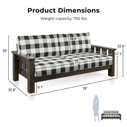 Furniture of America Milou Rustic Wood Plaid Patterned Fabric Sofa