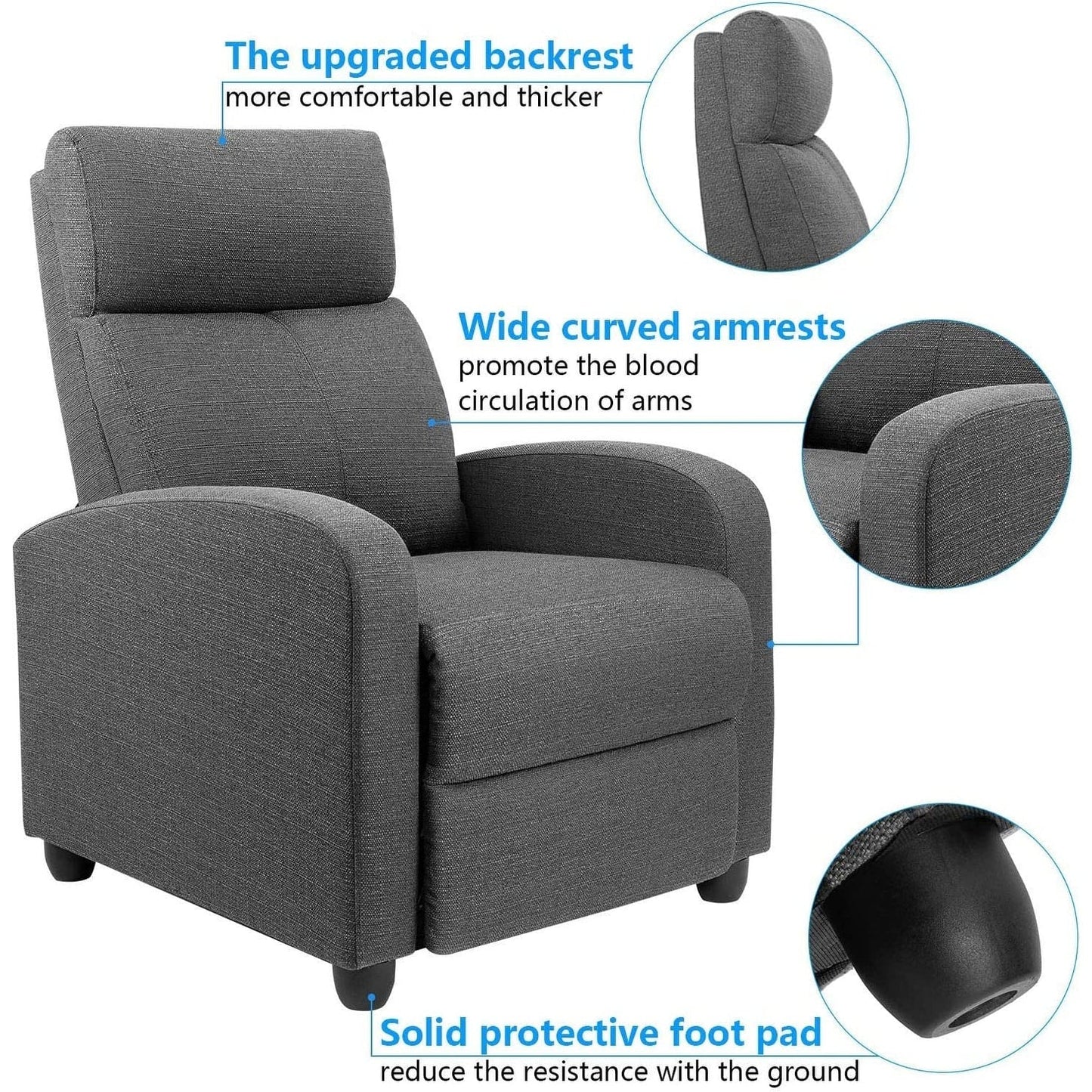 Furniwell Fabric Single Sofa Recliner with Padded Seat