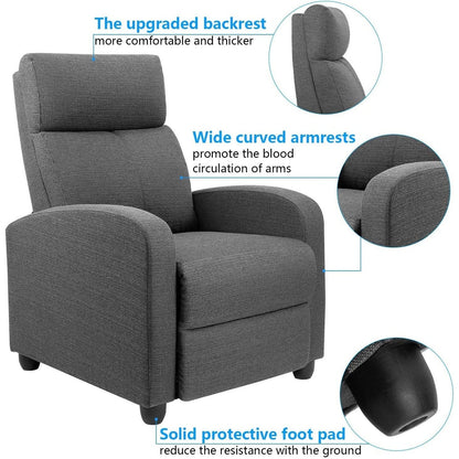 Furniwell Fabric Single Sofa Recliner with Padded Seat