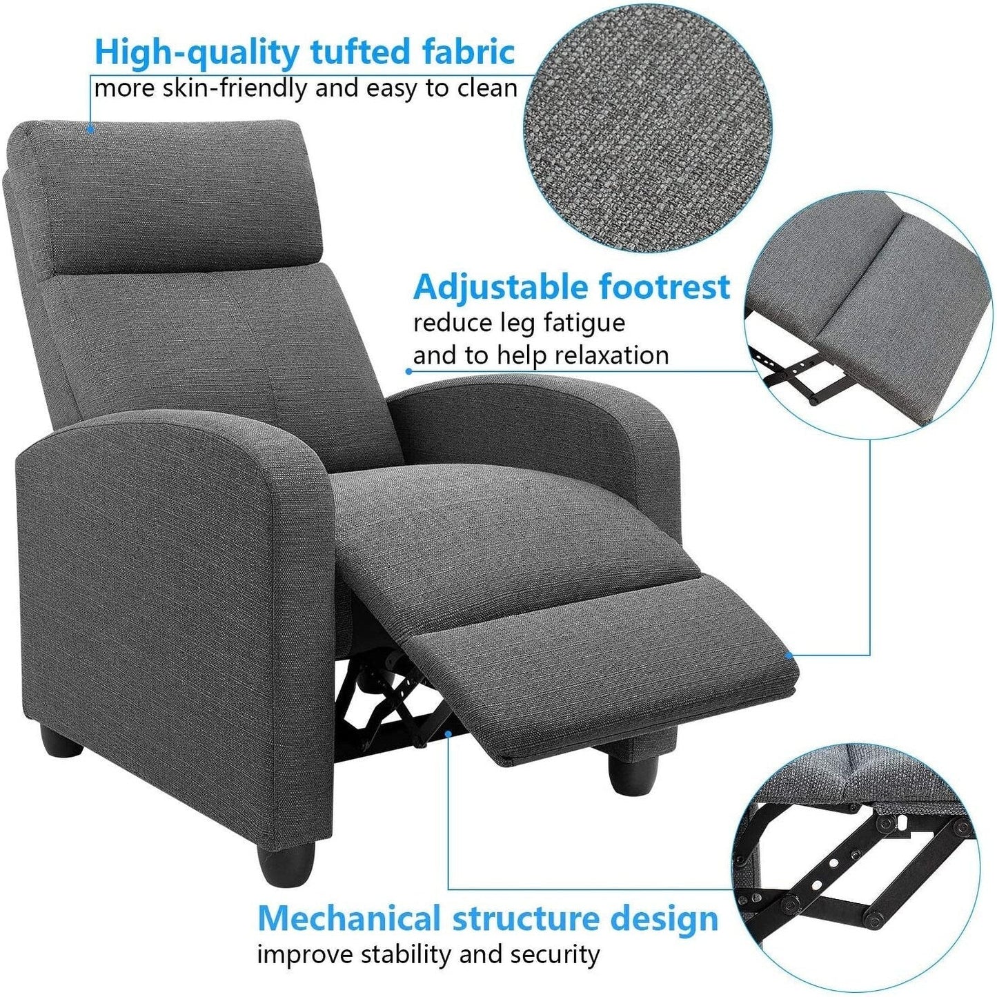 Furniwell Fabric Single Sofa Recliner with Padded Seat