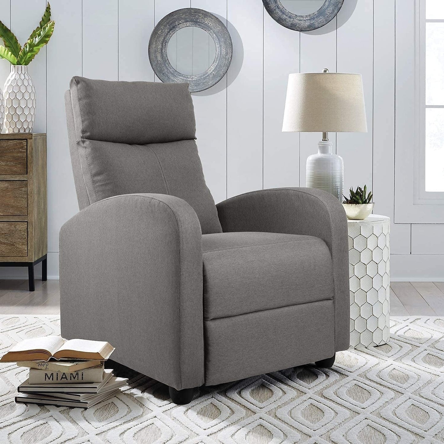 Furniwell Massage Recliner Thick Padded Single Linen Fabric Recliner