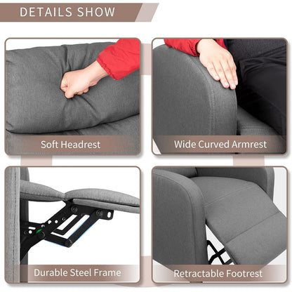 Furniwell Massage Recliner Thick Padded Single Linen Fabric Recliner