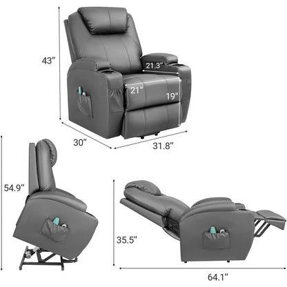 Furniwell Power Lift PU Leather Recliner with Massage and Heating