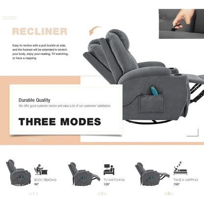 Furniwell Rotary Massage Heated Function Recliner Fabric Whirl