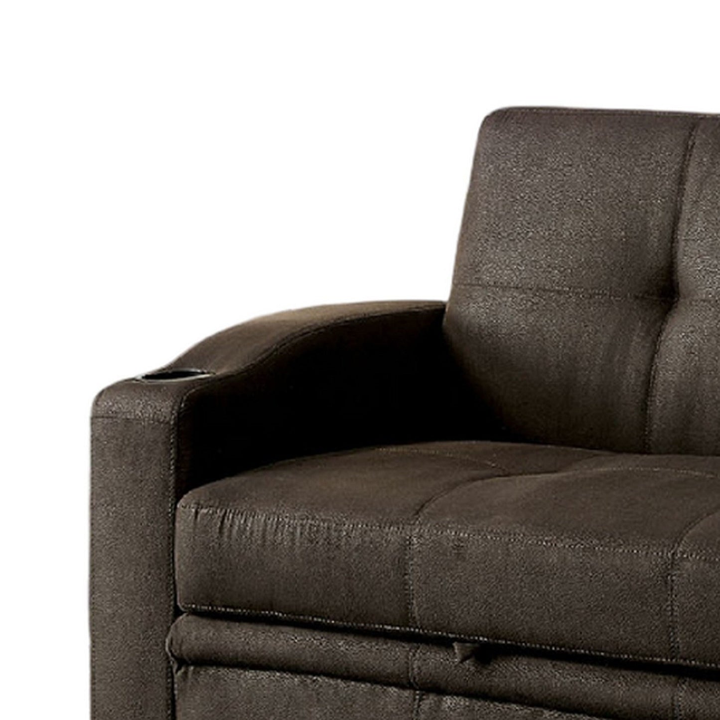 Futon Sofa, Brown Fabric Upholstery, Pull Out Base, Button Tufting