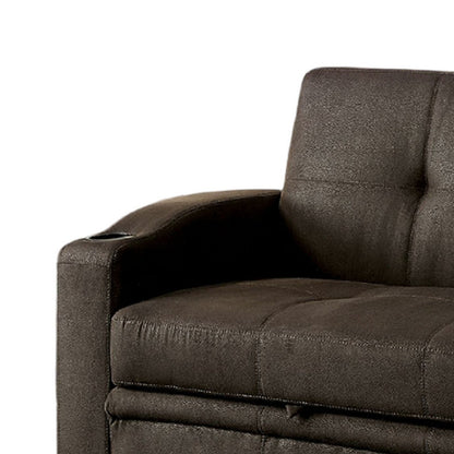 Futon Sofa, Brown Fabric Upholstery, Pull Out Base, Button Tufting