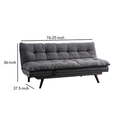 Futon Sofa, Gray Fabric Upholstered, Button Tufting, Solid Wood Frame