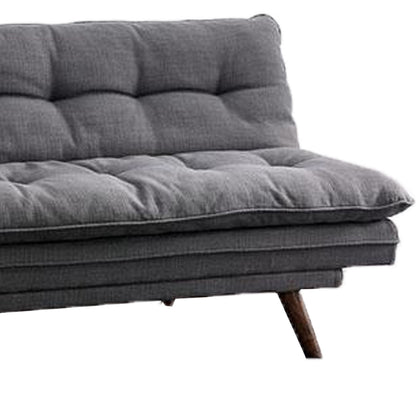 Futon Sofa, Gray Fabric Upholstered, Button Tufting, Solid Wood Frame