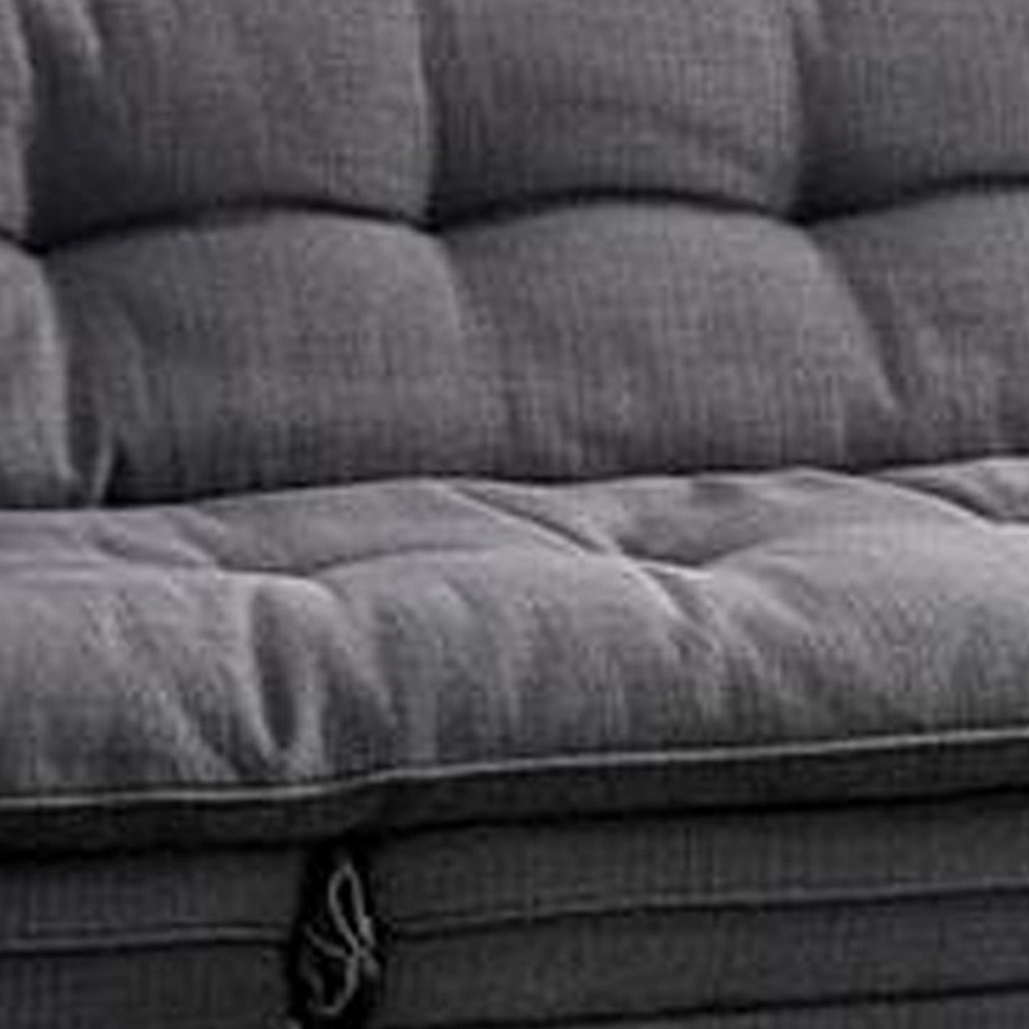 Futon Sofa, Gray Fabric Upholstered, Button Tufting, Solid Wood Frame
