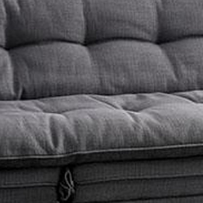 Futon Sofa, Gray Fabric Upholstered, Button Tufting, Solid Wood Frame