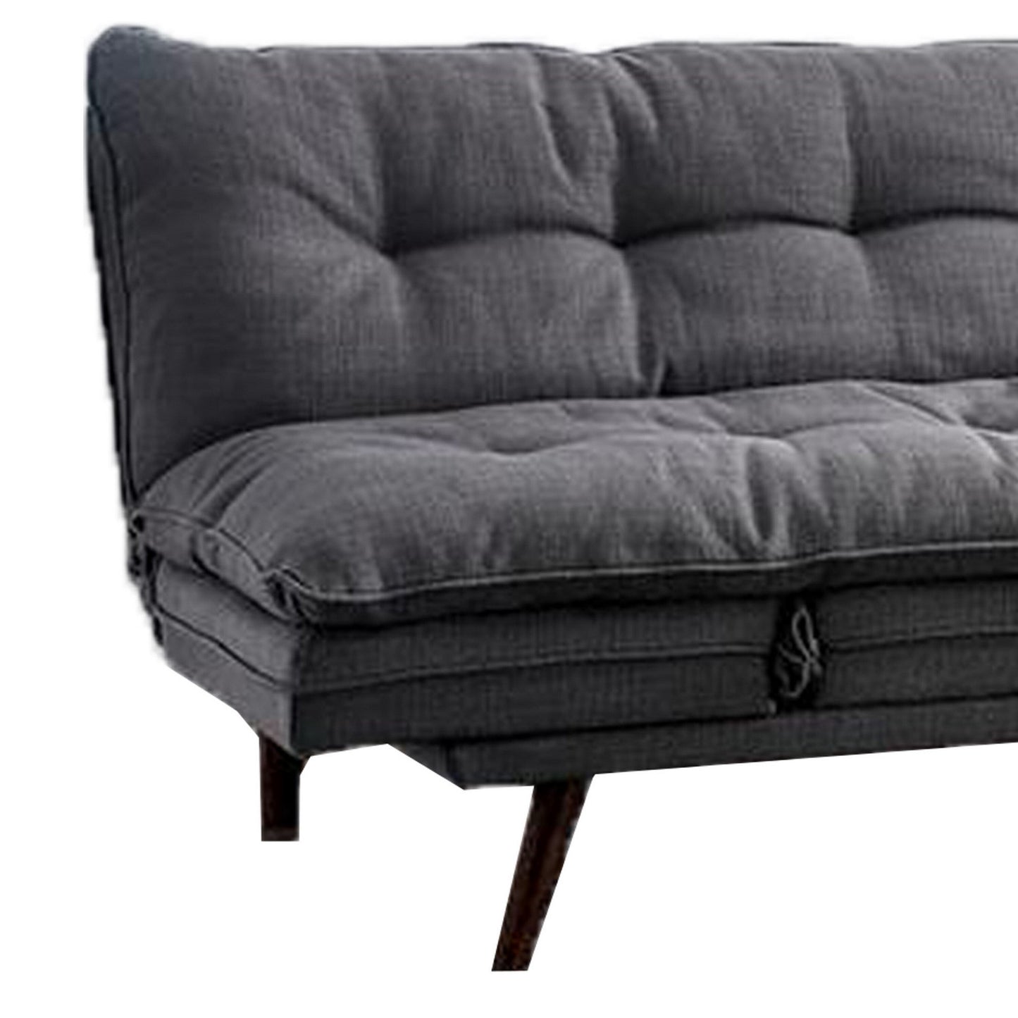 Futon Sofa, Gray Fabric Upholstered, Button Tufting, Solid Wood Frame