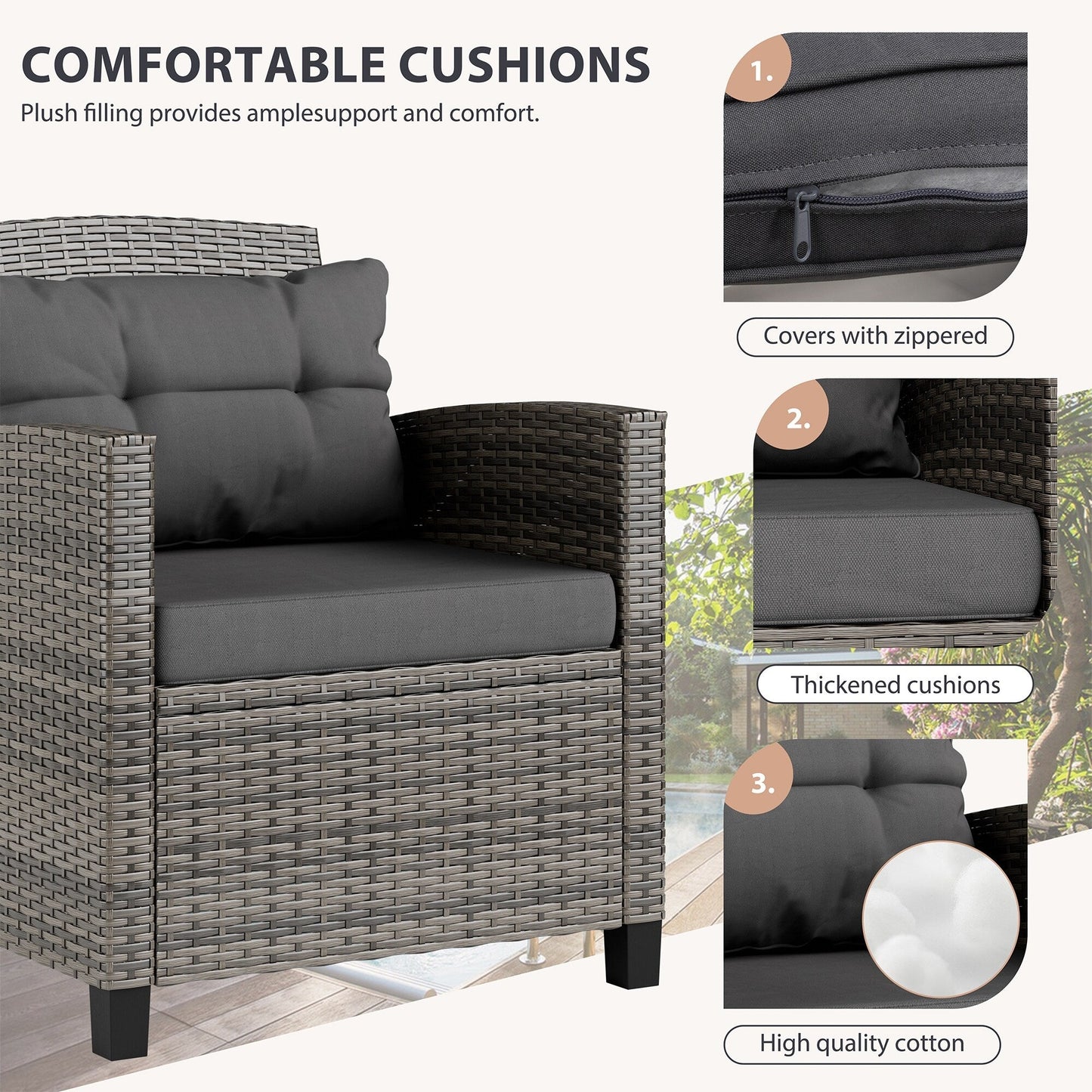 Futzca 3 Piece Patio Furniture Set with Glass Table