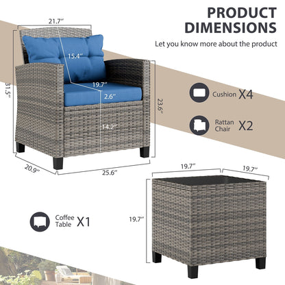 Futzca 3 Piece Patio Furniture Set with Glass Table