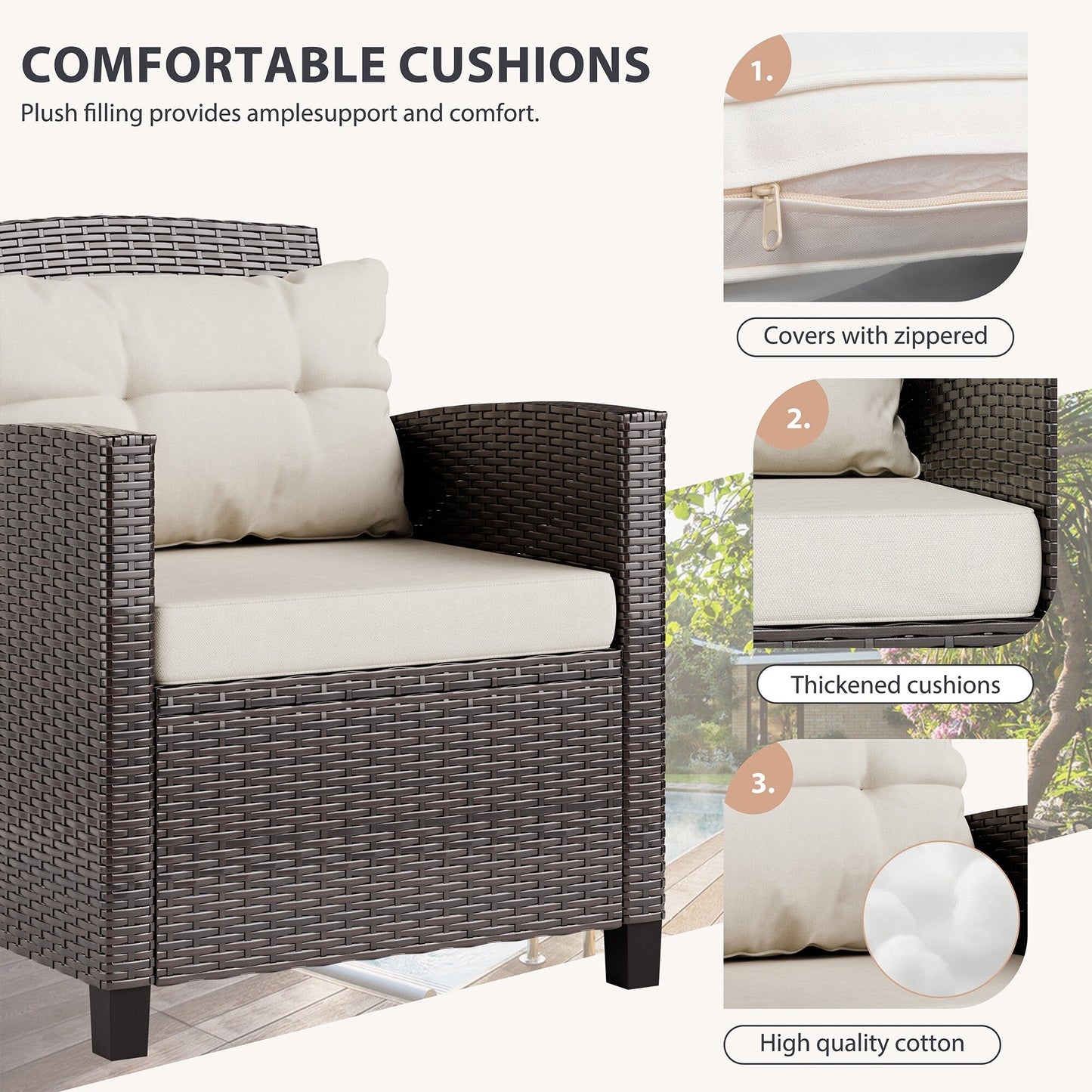 Futzca 3 Piece Patio Furniture Set with Glass Table