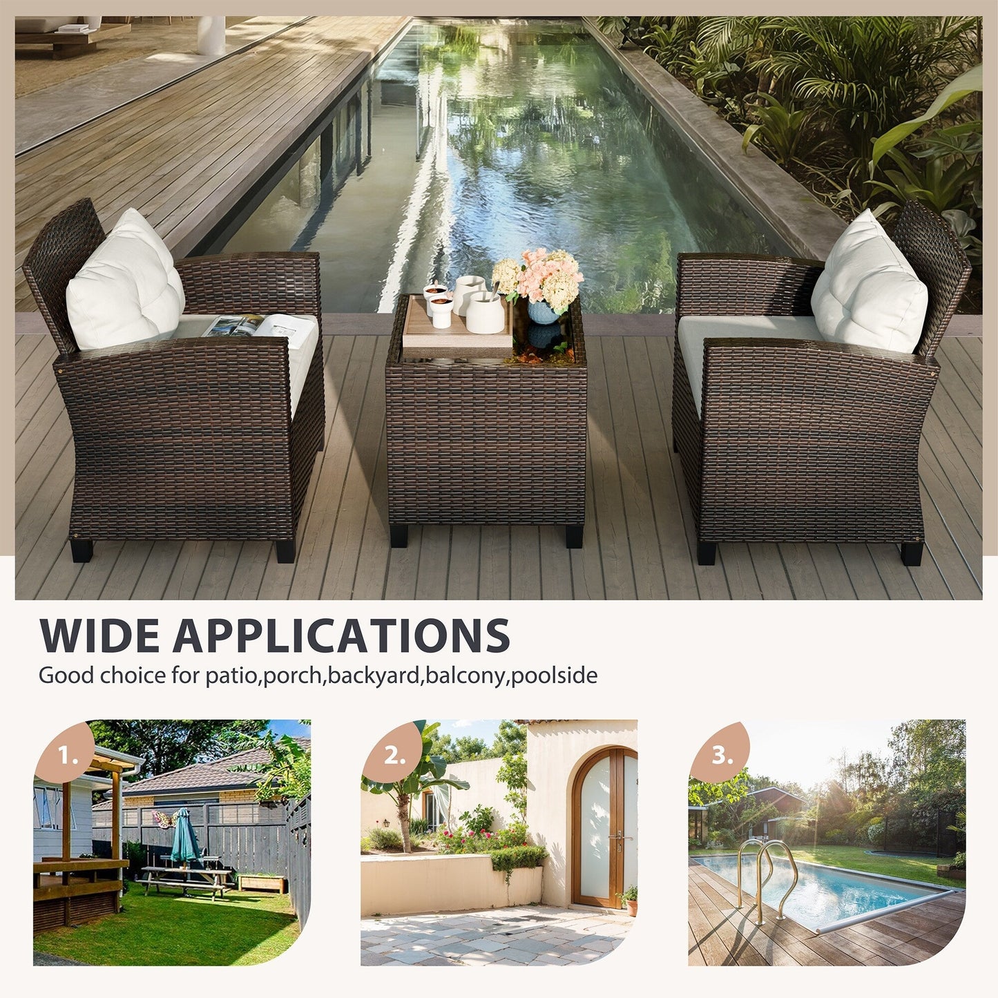 Futzca 3 Piece Patio Furniture Set with Glass Table