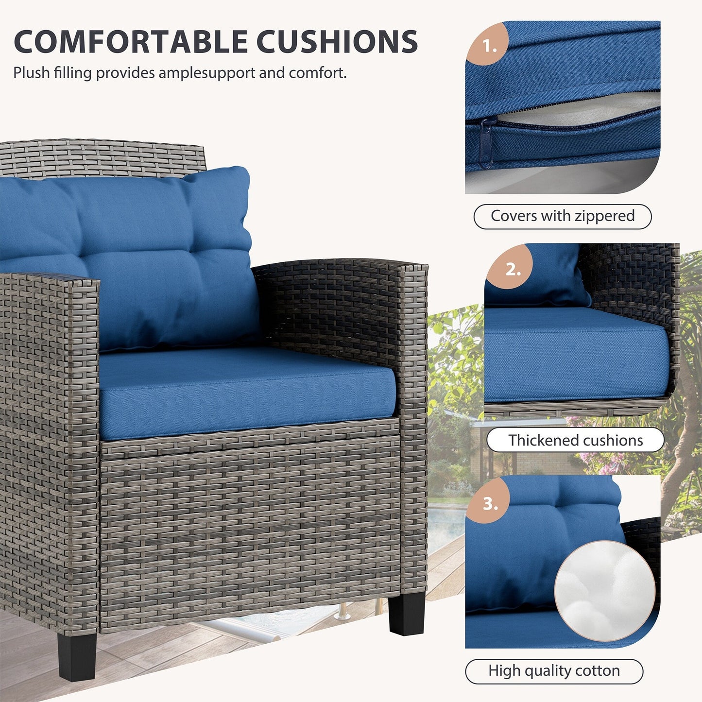 Futzca 3 Piece Patio Furniture Set with Glass Table