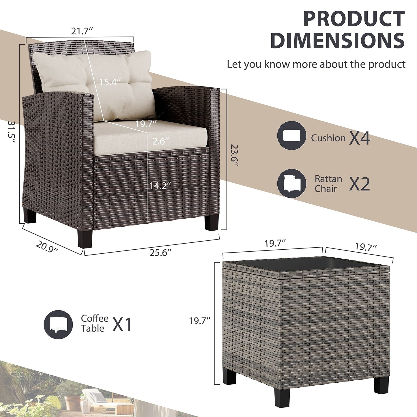 Futzca 3 Piece Patio Furniture Set with Glass Table