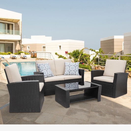 Futzca 4-Piece Outdoor Patio Furniture Set, Wicker Sectional Set