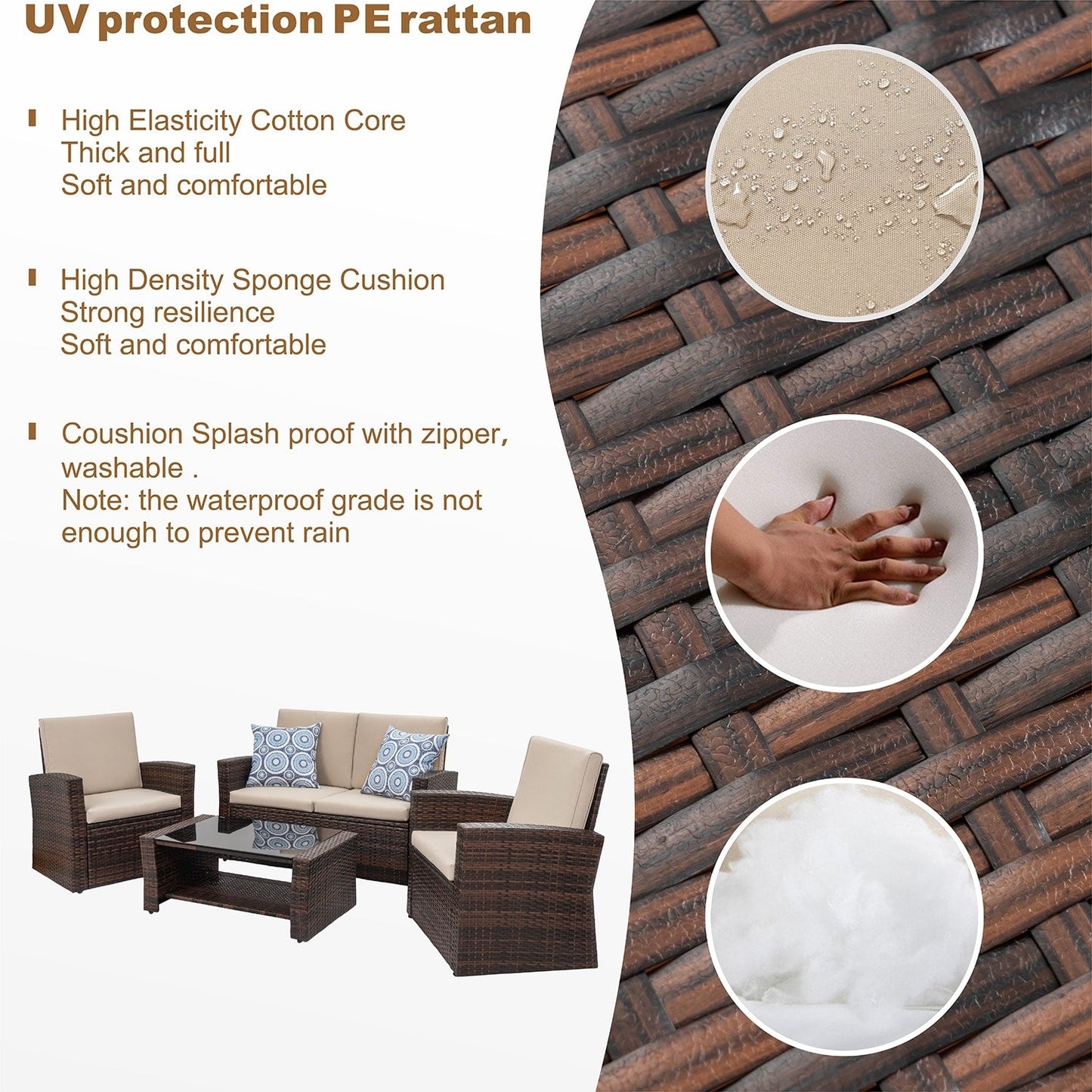 Futzca 4-Piece Outdoor Patio Furniture Set, Wicker Sectional Set