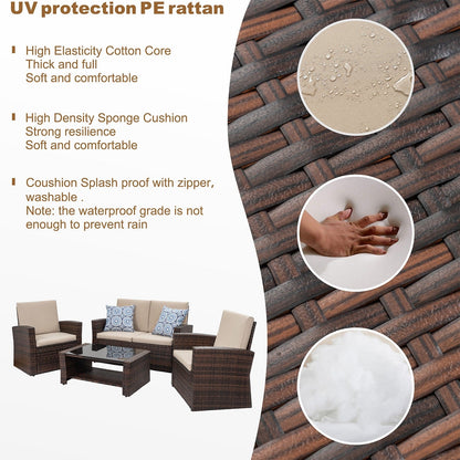 Futzca 4-Piece Outdoor Patio Furniture Set, Wicker Sectional Set