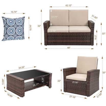 Futzca 4-Piece Outdoor Patio Furniture Set, Wicker Sectional Set